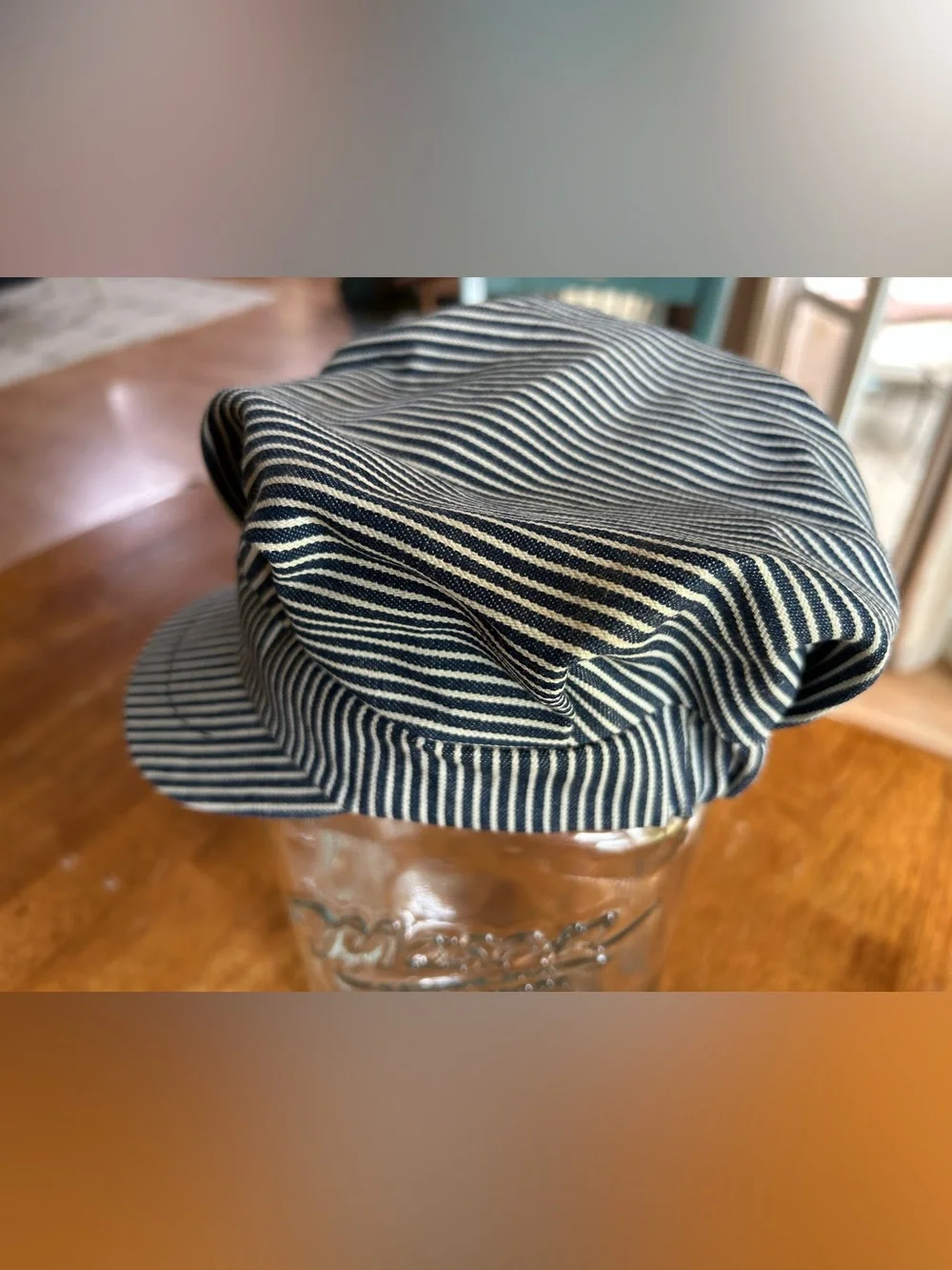 Classic Blue-and-White Hickory Stripe Railroad Engineer Conductor Cap Hat Kids